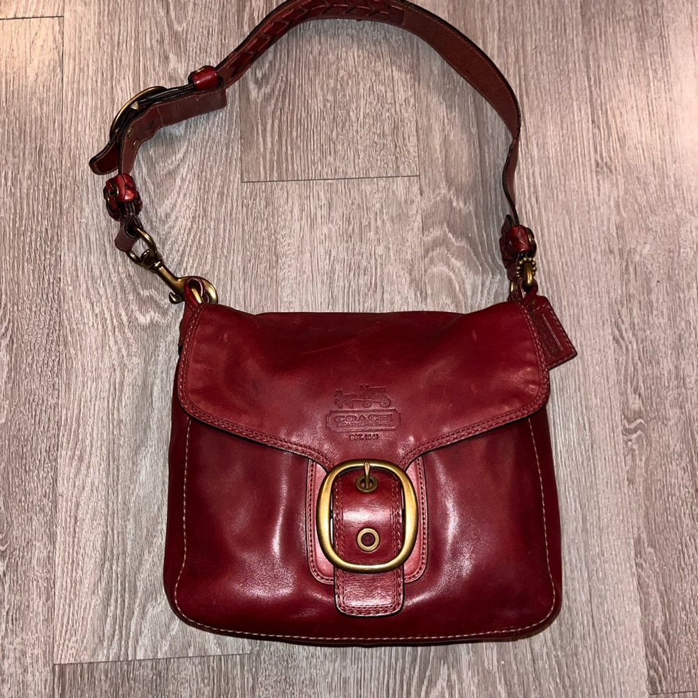 Vintage Burgundy Leather Shoulder Bag